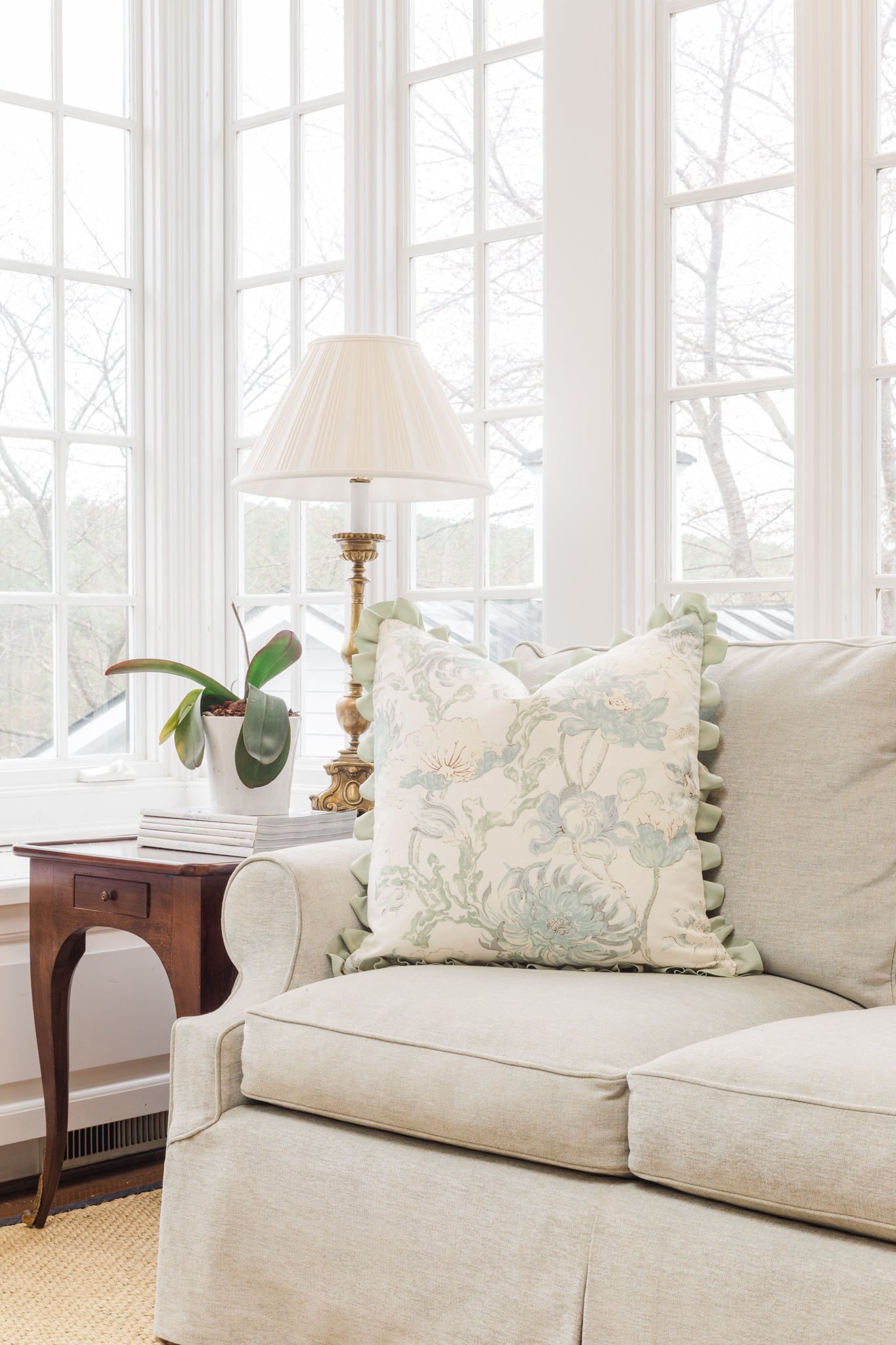 Green and Blue Floral with Pleated Ribbon