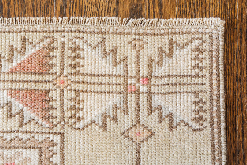 Vintage Turkish Rug (Tan, Pink, and Blue)