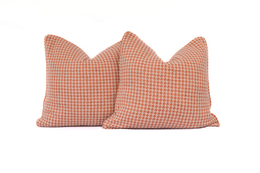 Melon Houndstooth Cashmere Wool Pillow