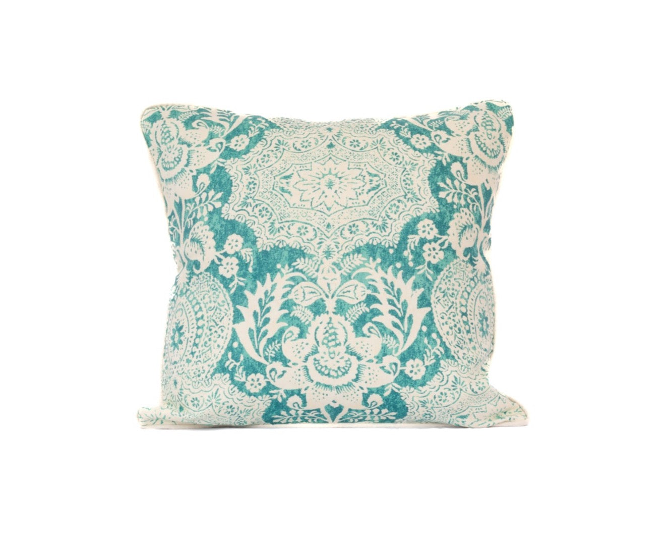 Turquoise Printed Linen Pillow 22"