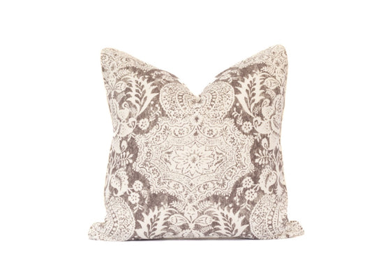 Sephia and Cream Linen Printed Pillow 22"