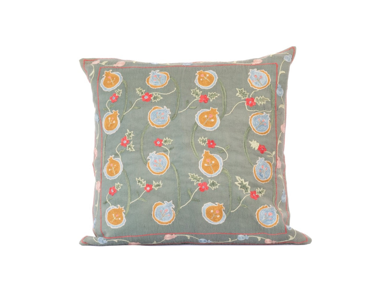 Green Embroidered Pillow 20"