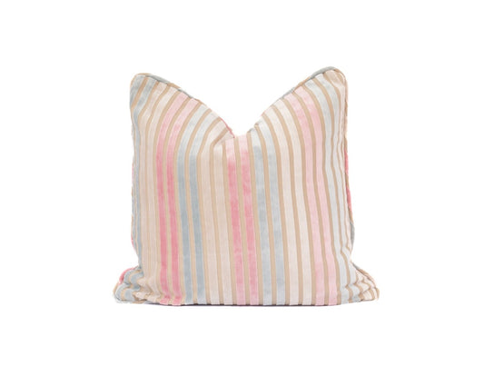 Cream Pink Blue Stripe Pillow